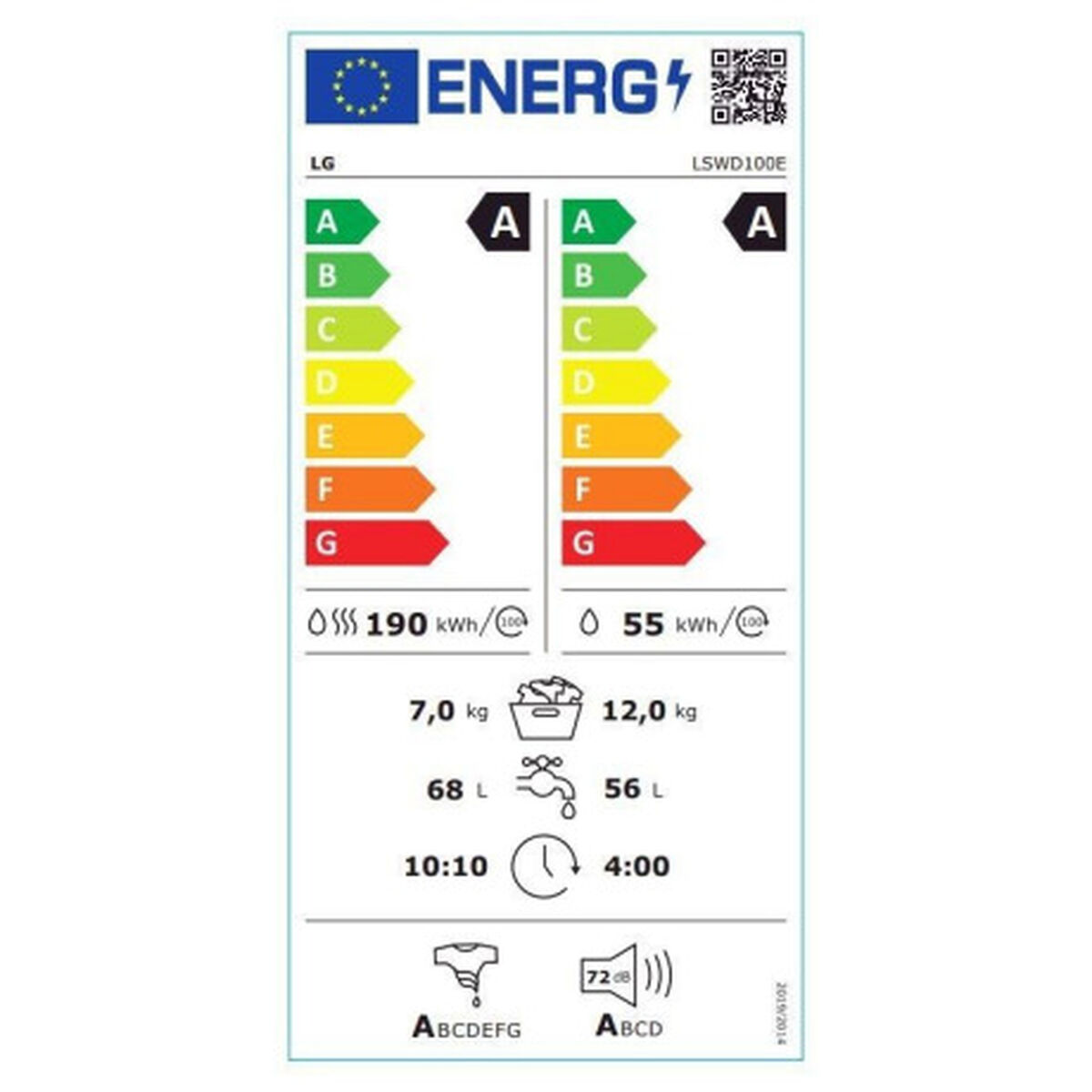 Washer - Dryer LG LSWD100E 1600 rpm 12kg / 7kg Washer - Dryer LG LSWD100E 1600 rpm 12kg / 7kg